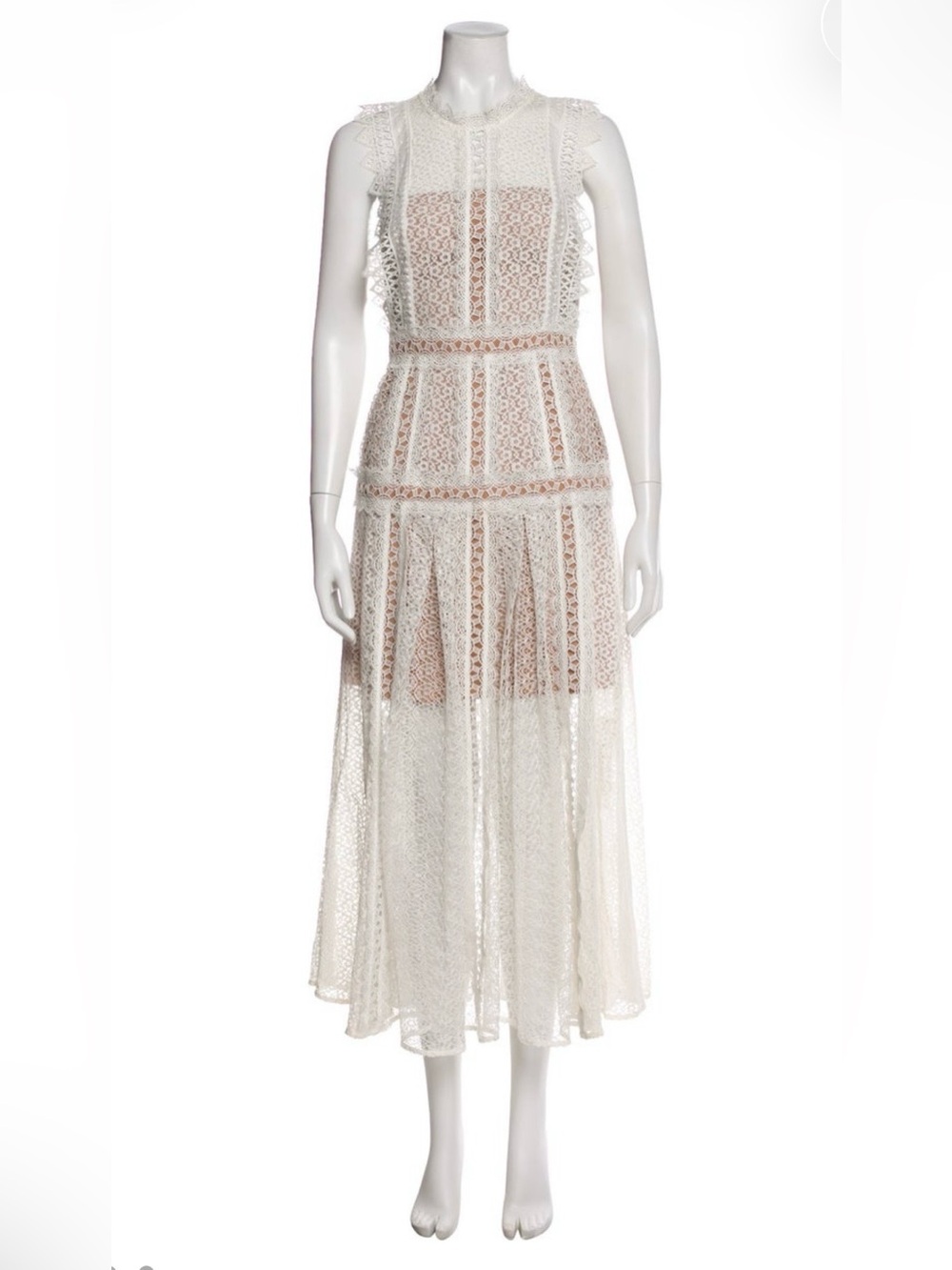 Self-Portrait White Lace Midi Dress - Size US 6 (Fits like a 2/4) - Picture 6 of 9